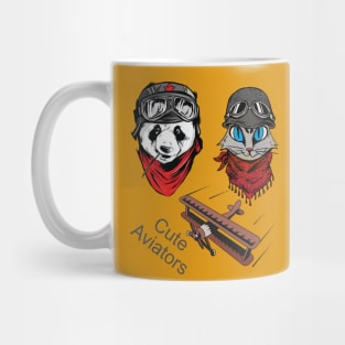 Cute Panda and cat couple in flying hat  and goggles Mug